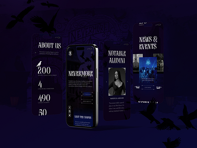 Nevermore Academy website redesign mobile ver. (Wednesday) design ui ux