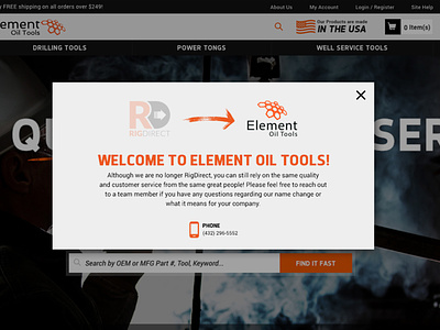 Element Oil Tools Pop Up design popup web design website website design