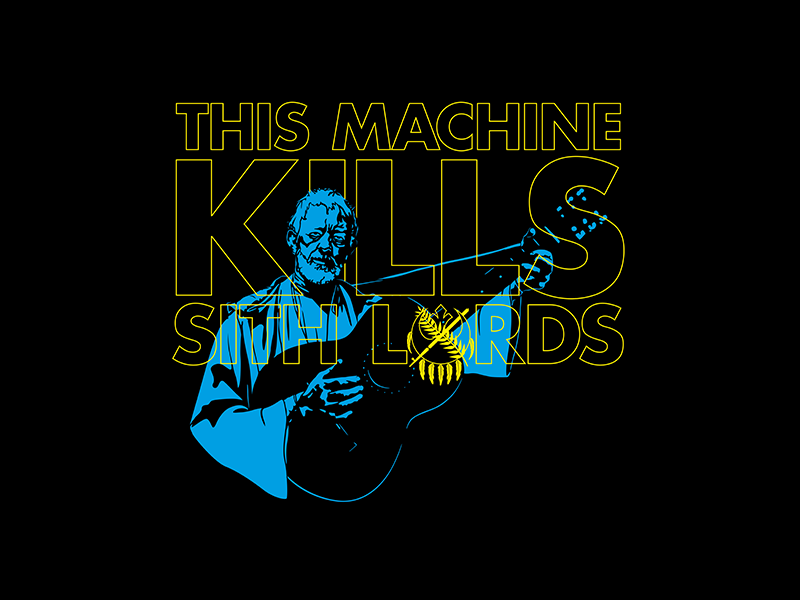 Help Me Okie Kenobi, You're My Only Hope! rebel alliance sith lords this machine kills fascists woody guthrie obiwan kenobi star wars typography guitar oklahoma illustration