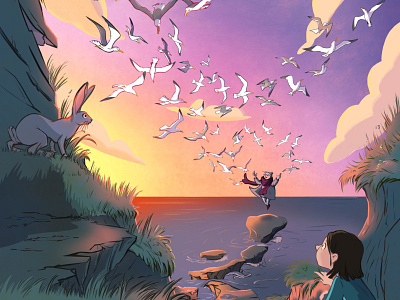 Mysterious Morning animals animation childrensbook childrensillustration digitalart hare illustration morning seagulls story