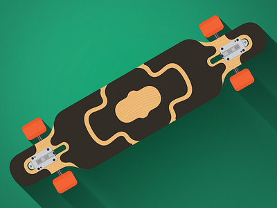 Longboard deck flat illustration trucks vector wood