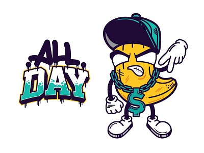 Mc Bananster - All Day banana cap chains character draw hands kiwi vector