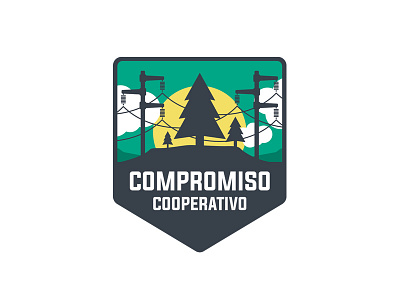 Compromiso Cooperativo badge clouds electricity logo mountains pine trees sun vector