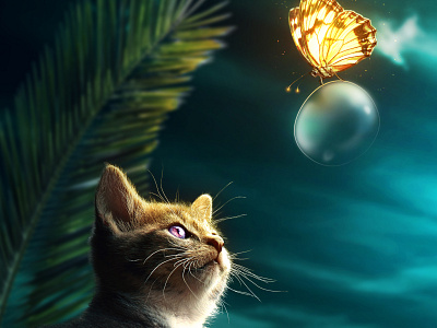 Hope's spectrum animals bubble butterfly cat eyes glow leaves light magic palm photo manipulation sky yellow