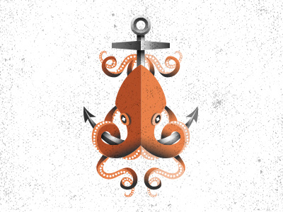 Octopus ai anchor character icon illustration metal octopus shadow