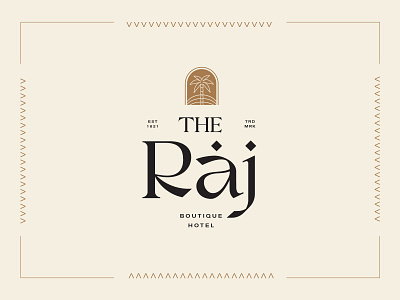 The Raj Hotel badge boutique branding classy desert design elegant font graphic design hotel illustration lettering logo logotype moroccan palm tree type typography