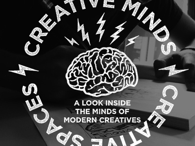 Creative Minds / Creative Spaces bolts brain stamp texture type typography