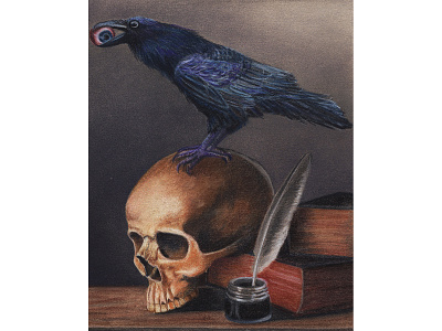 Memento Mori afterlife colored pencil dark art death illustration macabre memento mori morbid natural sciences raven skull