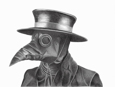 The Plague Doctor dark art dark history death graphite illustration macabre memento mori pencil portrait the black plague the plague doctor