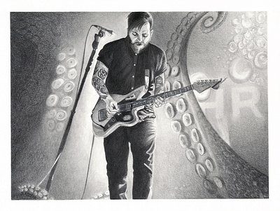 Vheissu band member fan art graphite guitarist illustration octopus portrait singer tentacles thrice traditional media