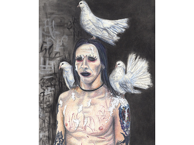 Sweet Dreams (Are Made of This) back alley birds colored pencil dark alley dark art dove illustration pastel pigeon portrait self harm traditional media