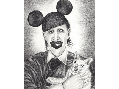 Smile cat creepy dark art drawing graphite hat horror illustration mickey ears portrait spooky traditional media