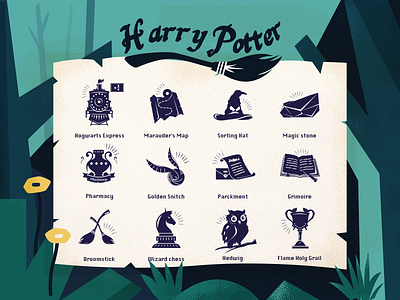 Harry potter app branding design flat illustration type typography ui vector web