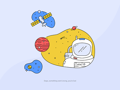 Oops, something went wrong, you're lost art astronaut error error 404 icon illustration outline space vector