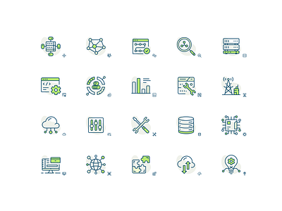 Technical icons set with miniatures