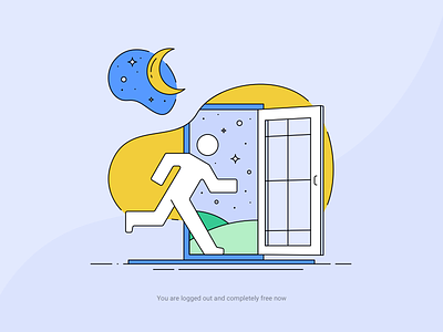 You are logged out and completely free now art door exit icon illustration logout moon outline vector