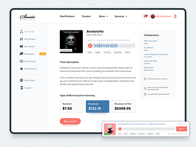 Amadei music platform clear design music platform sound stock ui ux website