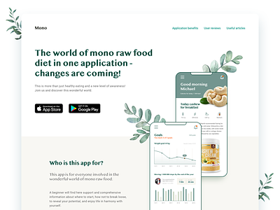 Mono raw food diet application adobexd app application design green landing natural ui ux vegan vegetarian webdesign xd