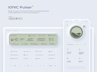 Washer machine and app interface concept app concept design figma icon interface lcd display minimal minimalism mobile app neomorphism retro style sensory skeuomorphism touch screen ui ux washing machine