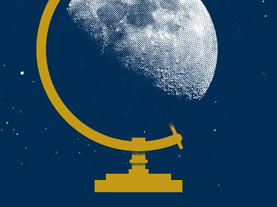 Lunar blue globe gold moon print screen print