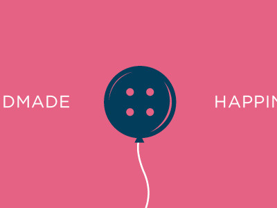 Handmade Happiness balloon blue business card button identity minimal pink