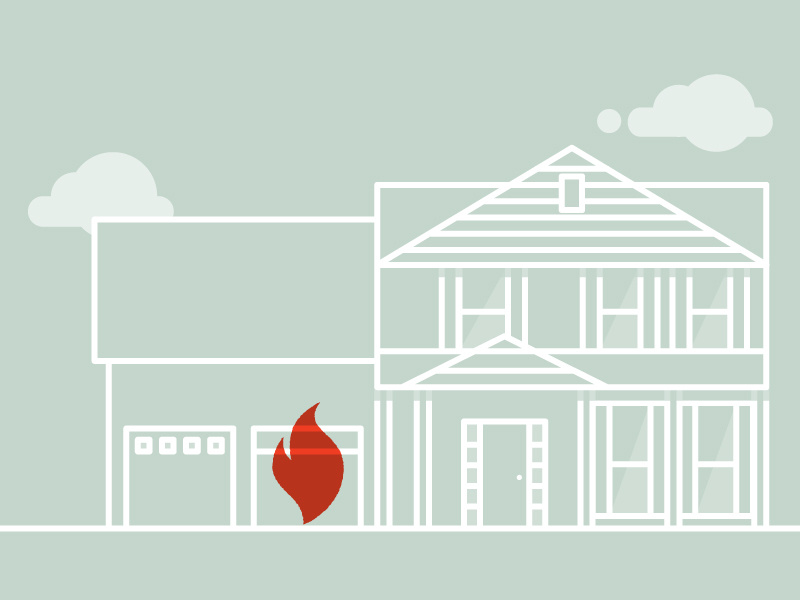 Burn the Garage house warming invite house lines clouds fire