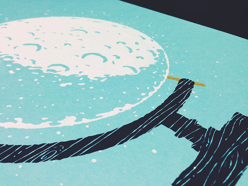 Glowbe (New Print) glow globe moon lunar french paper metallic blue teal glow in the dark screen print print hand-pulled