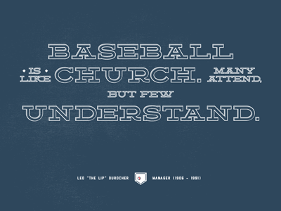 Baseball is Like Church #2 baseball blue deming inline lost type outline serif type