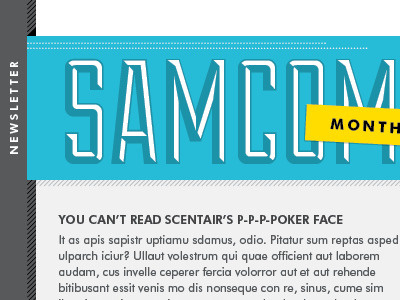 SAMCOMM Newsletter WIP blue duke grey line shadows lost type newsletter yellow