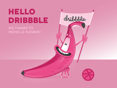 Hello Dribbble, great to be here! banana design illustration vector welcome shot