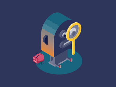Monocle team - Tester big lips bug character fun illustration isometric design magnifying glass monocle test tester