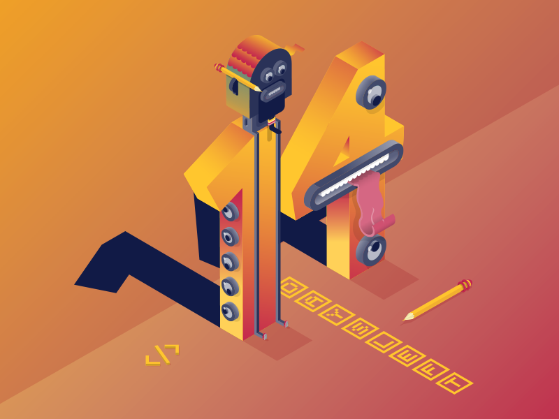 14 Days vector code long legs pencil eyes big mouth designer character teaser monocle liftoff days 14