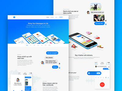 Facebook Messenger Website app blue chat design fun product stickers website