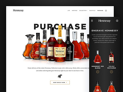 Hennessy Purchase Page alcohol bottles cognac drizly ecommerce engrave mobile purchase responsive website