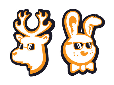 Stag & Hare Stickers animals bow tie cartoon deer hare illustration orange rabbit stag stickers sunglasses