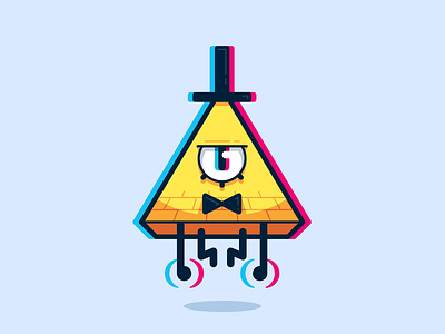 Bill Cipher Sticker 3d bill blue bow tie cartoon cipher color evil eye falls gravity hat illustration red scary shift spooky sticker triangle yellow