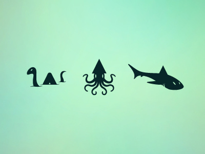 Icons Sea blue giant icons lochness monster sea shark squid symbols triangle