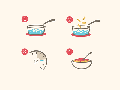 Cooking Instructions Icons boil clock food icons illustration instructions kitchen pasta preparation steps symbols time water