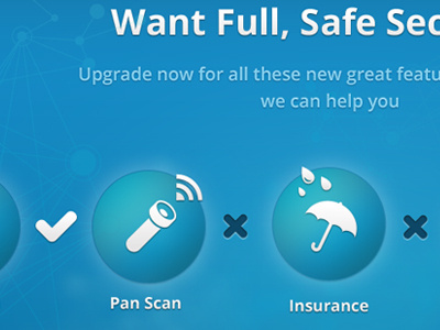 Security blue buttons circles header icons masthead torch umbrella