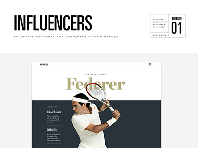 Influencers design editorial federer influencers tennis typography web