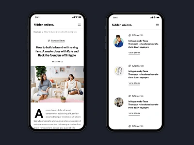Mobile - Hidden Onions blog editorial female founders magazine mobile responsive typography web zine