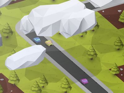 Aerial view 3d clouds concept drive game isometric low maya photoshop poly road