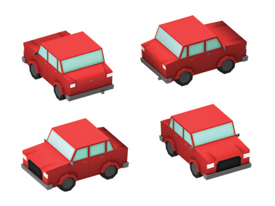 Redcar 3d car concept game isometric low lowpoly maya model poly red render
