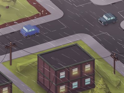 Rain WIP 3d car dark drive hill in isometric light low low poly lowpoly maya photo photoshop poly progress rain road safety shop speed wet work