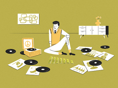 Listening to music 60s far out games illustration illustration for motion midcentury record player school of motion solitaire
