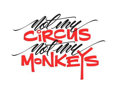 Not my circus not my monkeys brush pen calligraphy hand type idiom lettering pilot parallel type typism vector