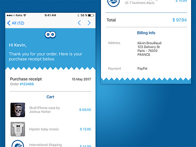 Daily UI #017 - Email Receipt 017 blue daily ui e commerce email email receipt ios koolekt ux