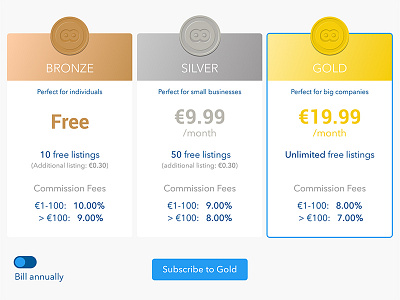 Daily UI #030 - Pricing 030 bronze daily ui ecommerce gold pricing silver subscription