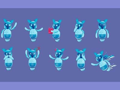 Blue colour cute robot character sticker