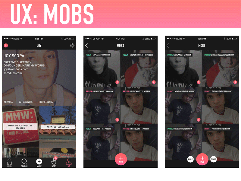 UX for MOBS (Groups) New Feature on MMW: app design design feature interactive product social app ui ux visual wireframe